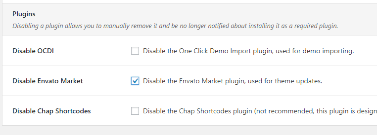 Disable Envato Market plugin
