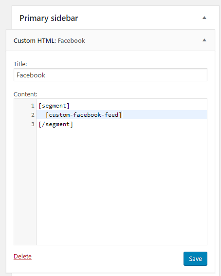 Custom Feeds for Facebook shortcode in a HTML widget
